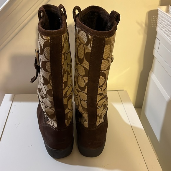 COACH TULLIP BROWN MONOGRAM BOOTS A7746 SIZE 6B TALL PULL UP BOOTS - Picture 3 of 9